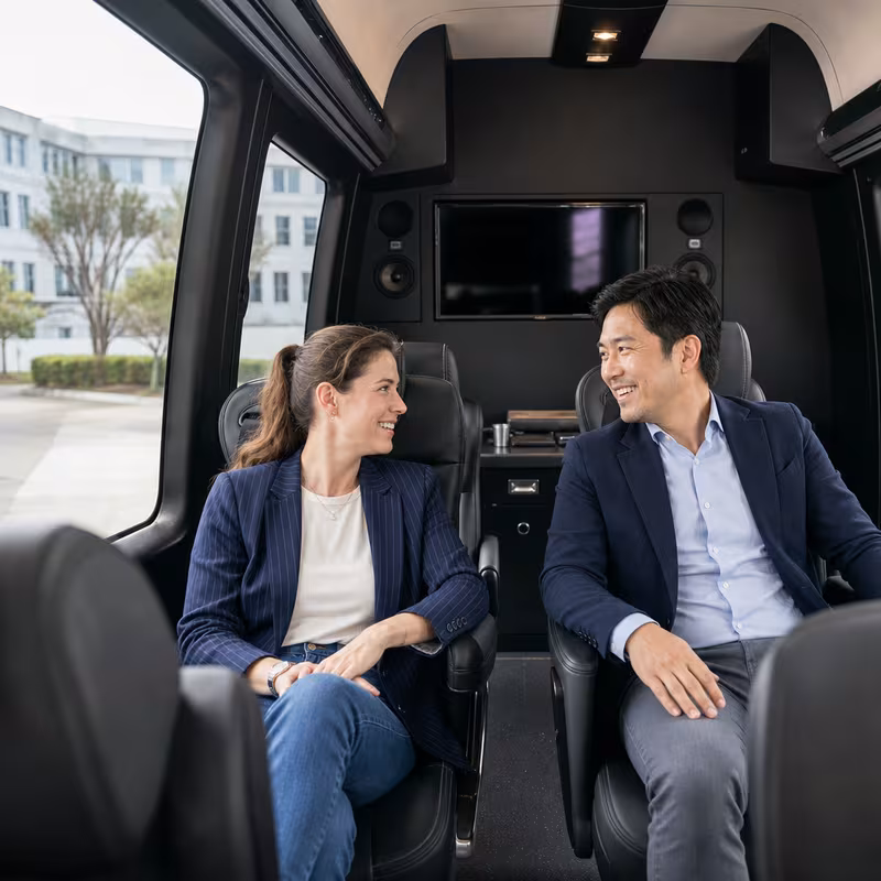 Group boarding a white charter bus for Corporate Transportation transportation in New Brunswick