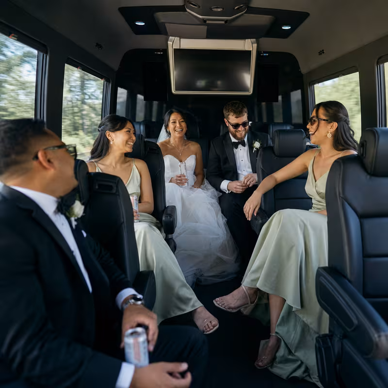 Black Mercedes Sprinter van staged for an New Brunswick Wedding Transportation group